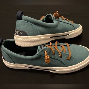 Sperry Women’s Teal Canvas Shoes with Brown Leather Laces